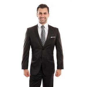 2pc Sharkskin Mens Black Suit by Tazio